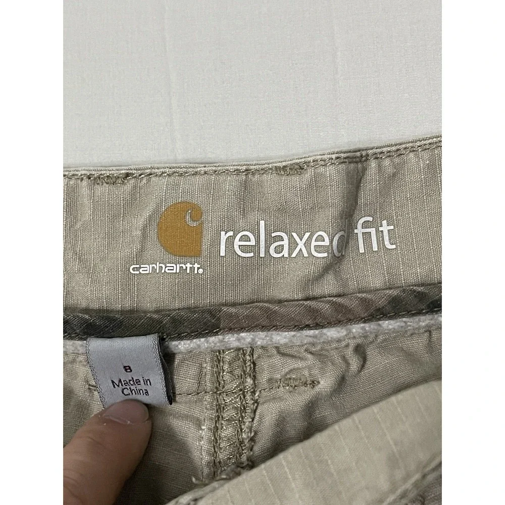 Women's Carhartt Relaxed Fit Roll‎ Up Cargo Short Size 8 Beige